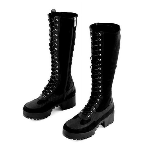 LACE UP LUG BOOTS KNEE HIGH