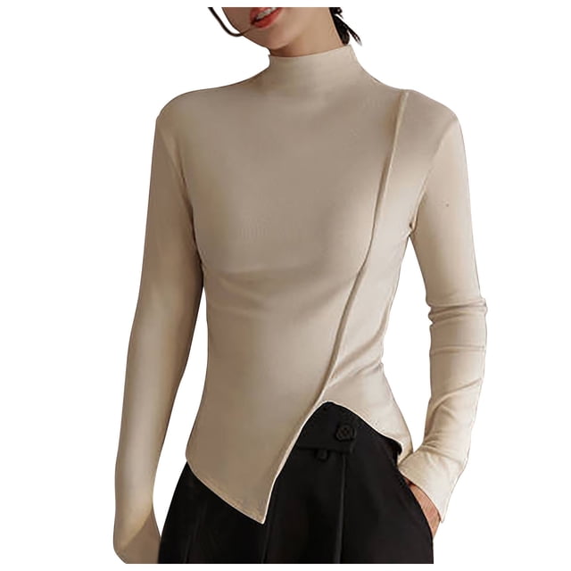 Besolor Hauts à Manches Longues Col Roulé Simulé pour Femmes Ajusté Basique Extensible Léger sous-Vêtements Thermiques