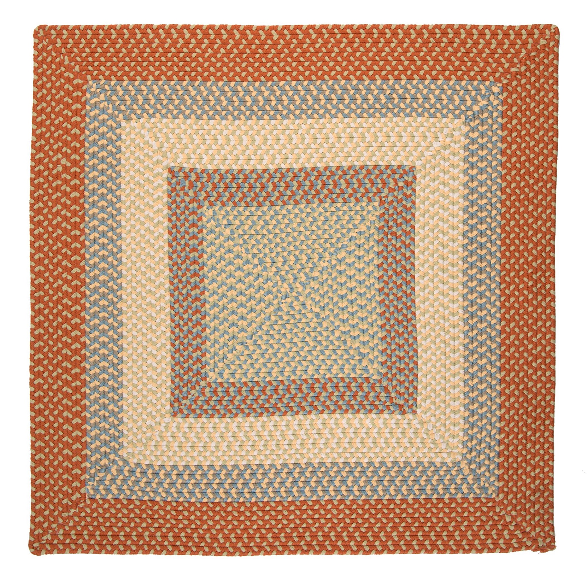 5' Orange and Green Square Braided Area Rug