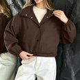 thumbnail image 3 of FRSASU Cropped Windbreaker Jacket for Women Stand Collar Button Up Short Coat with Side Pockets and Elastic Cuffs Coffee, 3 of 5