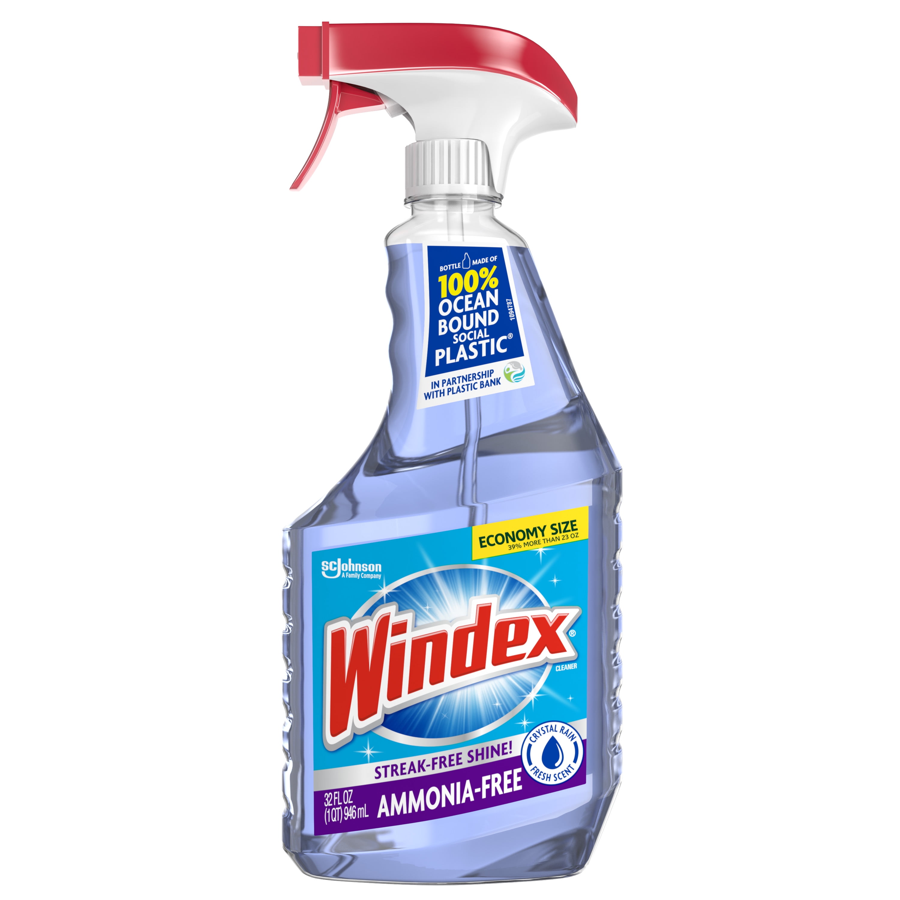 Windex AmmoniaFree Glass Cleaner Trigger Bottle, Crystal Rain, 32 fl