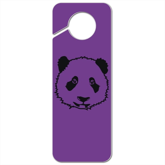 Panda Bear Face on Purple Plastic Door Knob Hanger Sign
