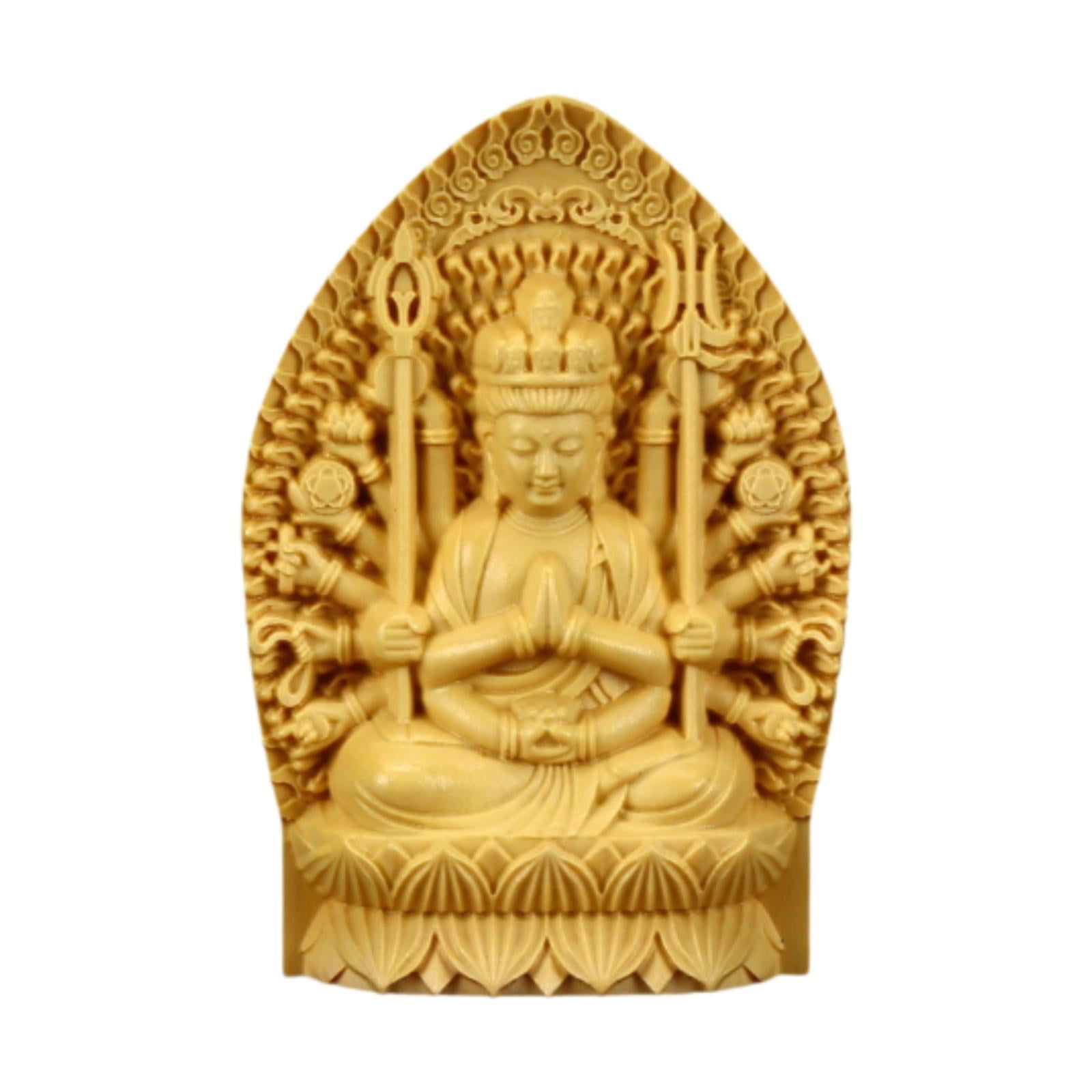 TISHITA Guanyin Statue Miniature Wooden Sculpture Bodhisattva Figurine Tabletop Ornament Handmade Desktop Decoration Suitable for Home Office Gift Style B