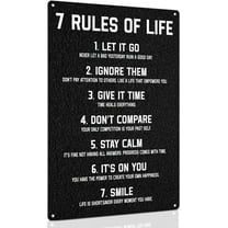 Inspirational Metal Sign for Teen Bedroom Decor - Motivational Wall Decor for Bedroom Office Girls, Boys, Teenager - 7 Rules of Life 8x12 Inch