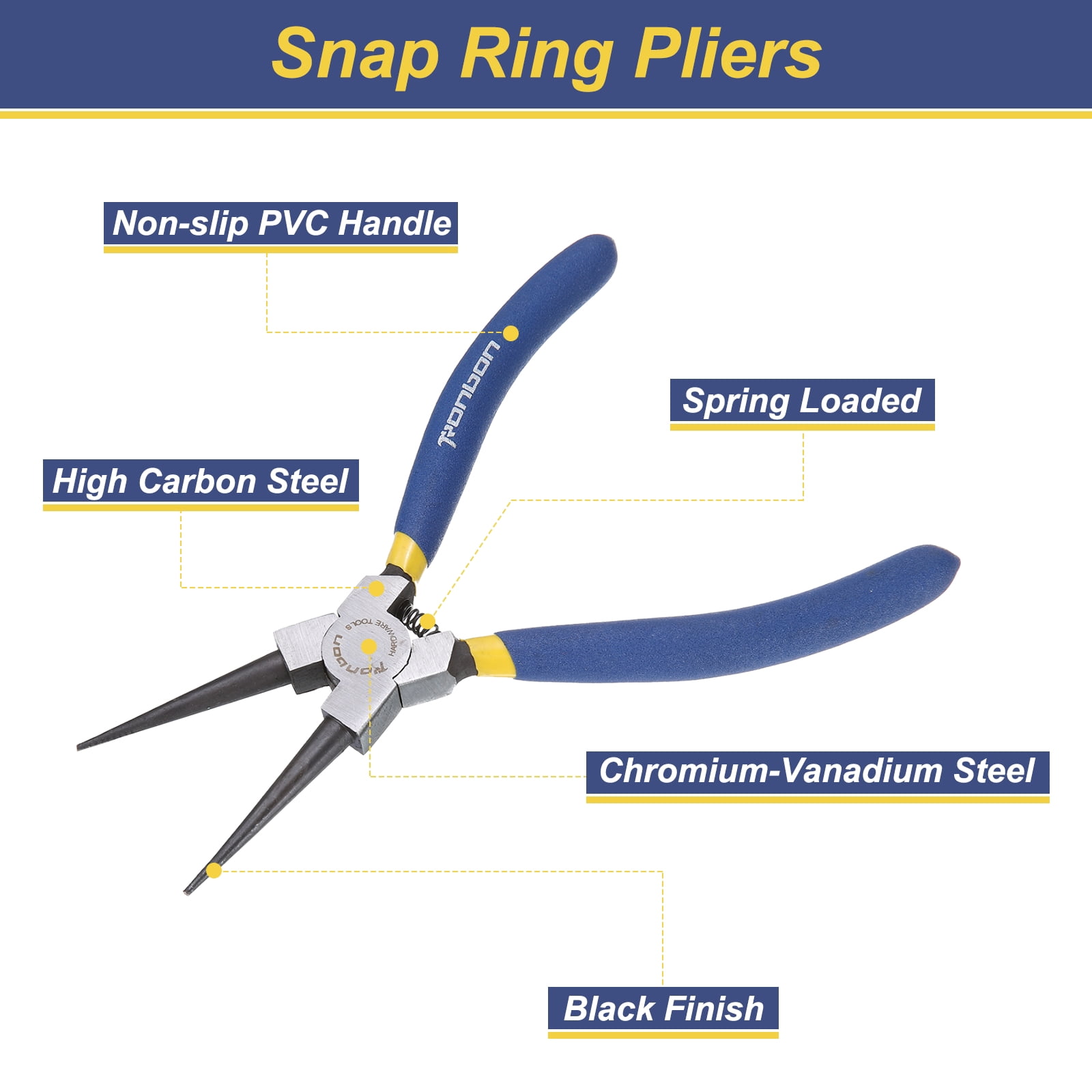 4pcs Snap Ring Plier Set 7" Internal & External Circlip Pliers with 0.09" Straight/Bent Jaw Tip with Storage Bag for Ring Remove Retaining Pliers, Blue