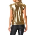 thumbnail image 3 of INSPIRE CHIC Women's Top Metallic Cap Sleeve Ruffled Neck Holographic Shiny Sparkle Party Blouse Tee Shirt XS Gold, 3 of 6
