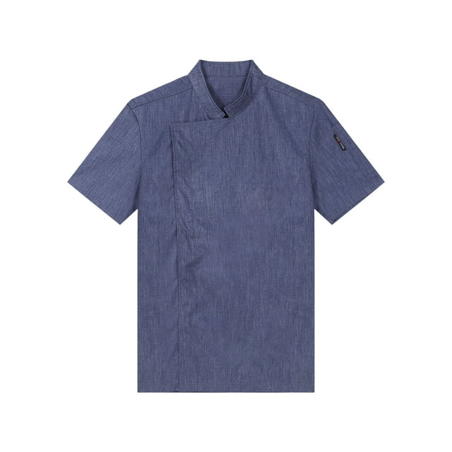 renvena Veste de Chef à Manches Courtes Unisexe pour Homme Col Montant Chemises de Chef Manteau Boutons-Pression Uniforme Bleu G