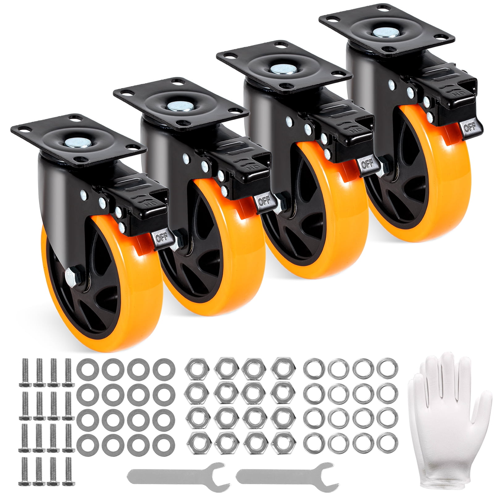 KFFKFF 4 Pack 5" Caster Wheels Swivel Plate Casters Heavy Duty with Locking Brake