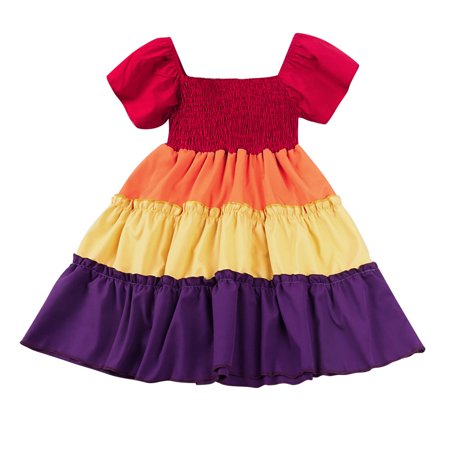 

Toddler Girls Casual Summer Sleeve Rainbow Princess Dress Skirt Clothes