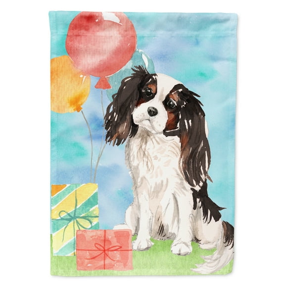 Happy Birthday Tricolor Cavalier Spaniel House Flag