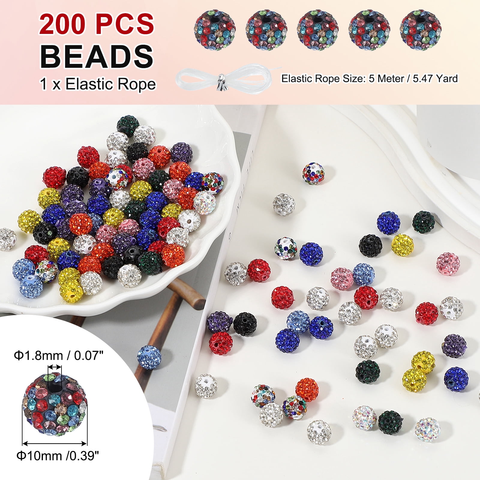 Uxcell Rhinestone Beads for Jewelry Making, Shiny Round Disco Ball Beads Black Colored