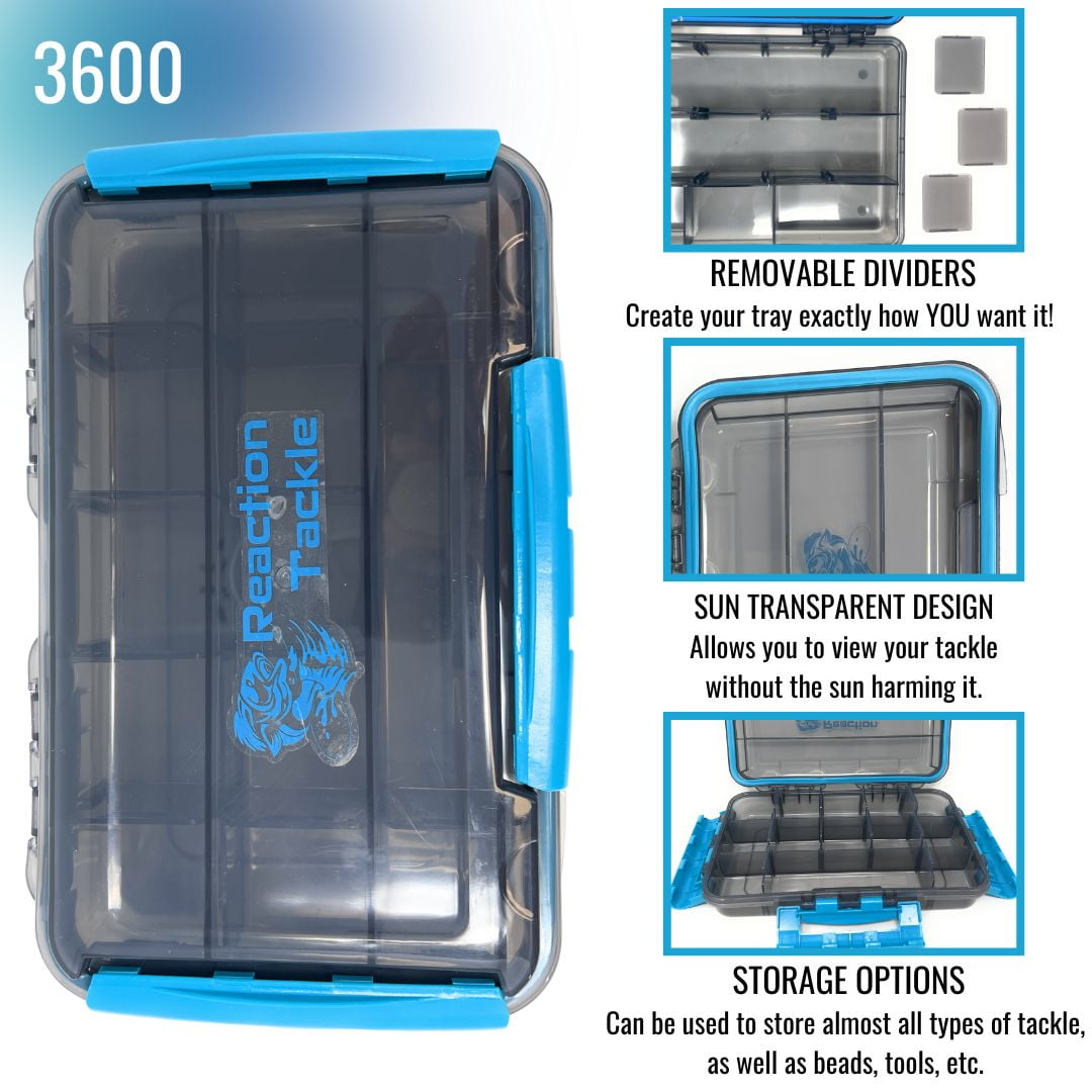 Reaction Tackle Ultimate Water-Resistant Tackle Box Trays with Removable Dividers - Organization and Storage Solution- 4-Pack Kit of 3-Clip Trays - 3600 4-pack
