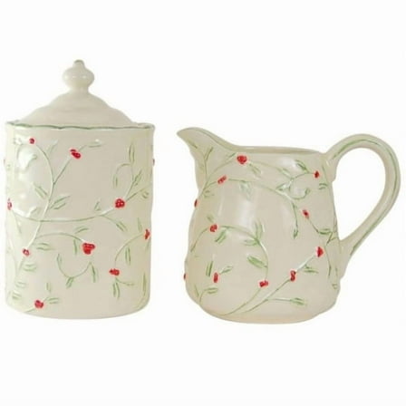 Christmas Holly Ceramic Cream & Sugar Set