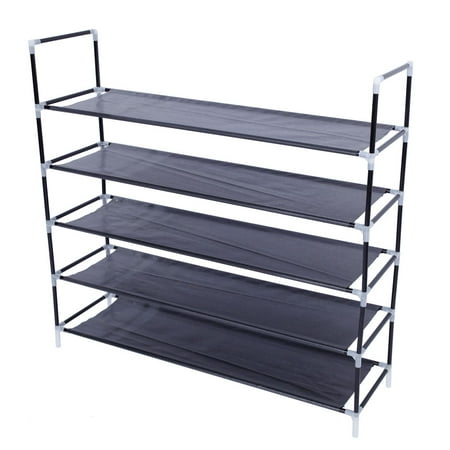 50 Shoe Rack Stackable Non-woven Shoe Rack Organizer for Closet, Kids Shoe Rack Organizer without Cover, Clearance Shoe Racks for 50 Shoes Black ()