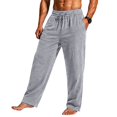 thumbnail image 4 of Men's Straight Leg Waffle Pants,Elastic Drawstring Waist Loose Fit Casual Trousers, Lightweight Breathable Textured Daily Streetwear Clothes with Pockets Light Gray L, 4 of 6
