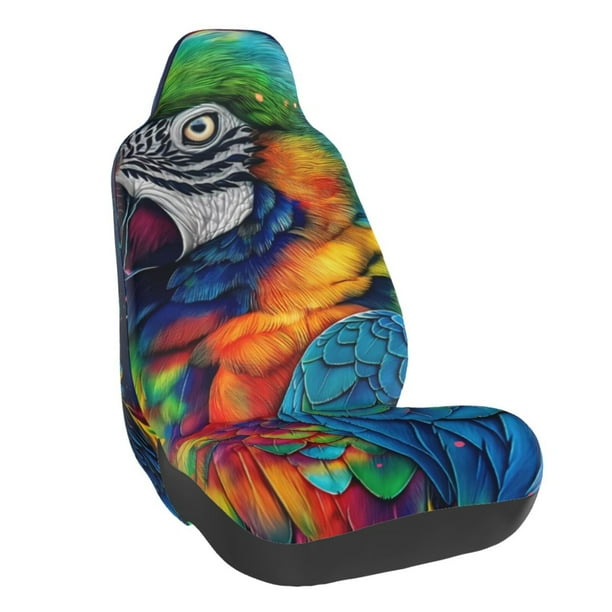 Balery Vibrant Rainbow Parrot Fantasy Funda de Asiento para Auto con Diseño - Cubierta Frontal Suave y Transpirable con Protector Antideslizante- 1 Unidad