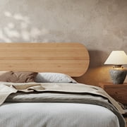 King Size Bamboo Platform Bed with Round Shape Headboard and Little Footboard, Solid Bamboo-made Bed Frame with Support Slats, Full/Queen/King Bed Frame for Bedroom, Guest Rooms, Dorms, Natural