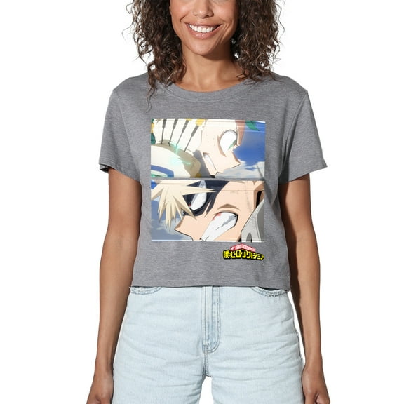 My Hero Academia Deku and Bakugo Close Women's Crop Top T-Shirt, Athletic Heather, Medium