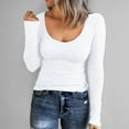 thumbnail image 2 of Long Sleeve Shirts for Women V Neck Women Long Sleeve Scoop Neck Ribbed Fitted Knit Shirt Basic T Shirts Z0B-White, XL, 2 of 6