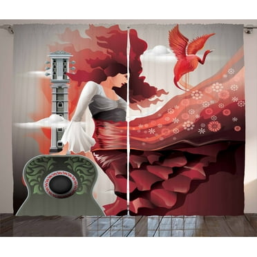Ambesonne Spanish Curtains 2 Panel Set, Flamenco Dancer Lady, 108" x 108", Multicolor
