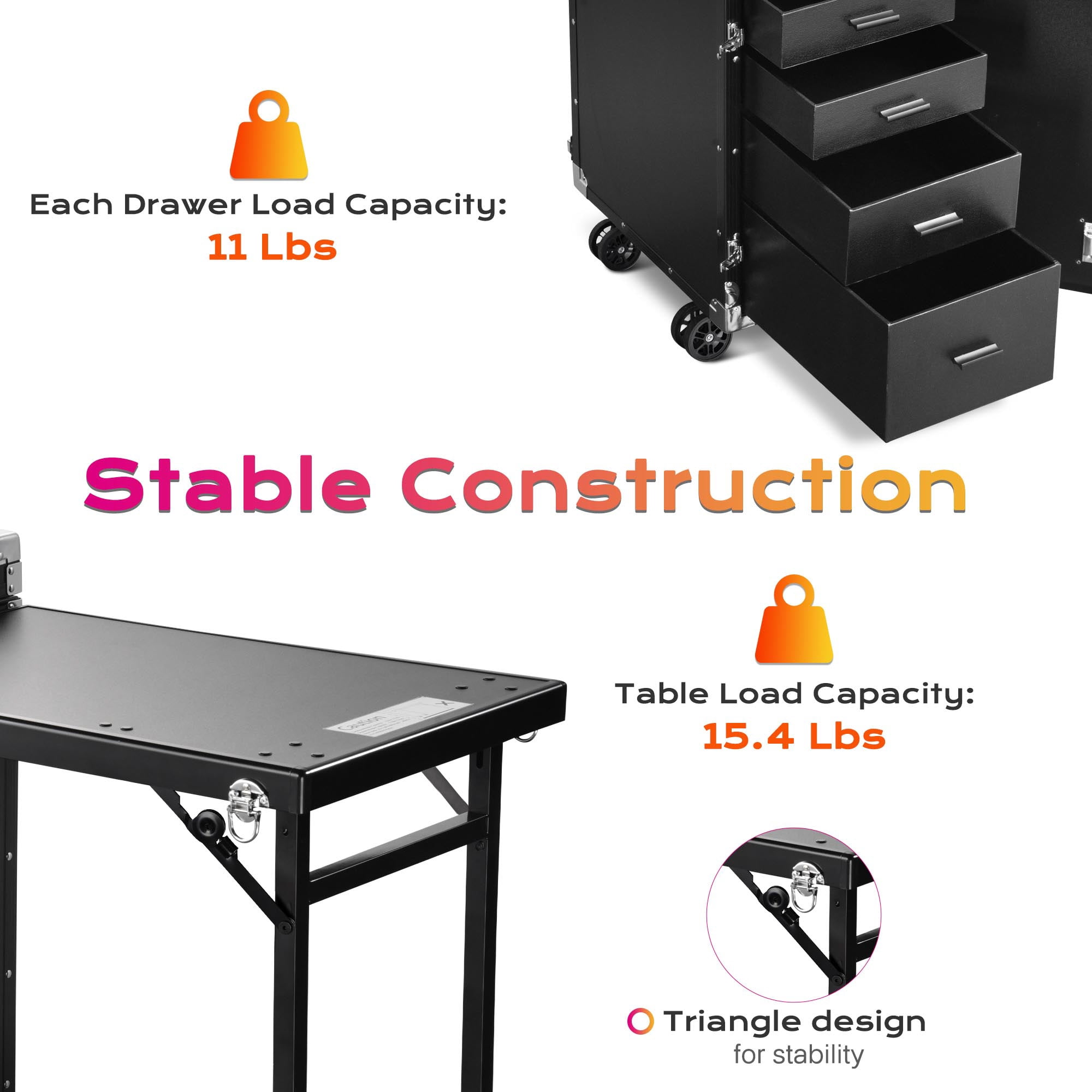 Byootique Rolling Makeup Train Case Patented Design Pedicure Nail Salon Nail Foldable Trolley Cosmetic Organizer Black with Stool