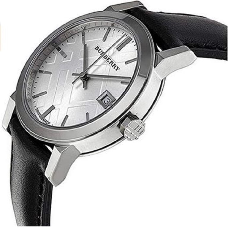 Burberry BU9106 Large Check Black Leather Strap Watch 