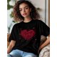 thumbnail image 3 of Camiseta de mujer, camisetas de manga corta, tops casuales, camiseta de cuello redondo con flor de rosa roja para mujer, 3 of 8
