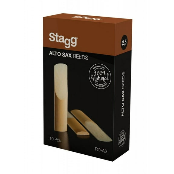 Stagg Box of 10 Alto Saxophone Reeds, 2.5 Hardness, 100% Natural #RD-AS2.5