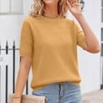 thumbnail image 5 of Dwellite Womens Short Sleeve Sweaters Knitted Round Neck Sweater Shirts Business Casual Work Tops 2026 Summer Solid Clothes Khaki S, 5 of 5