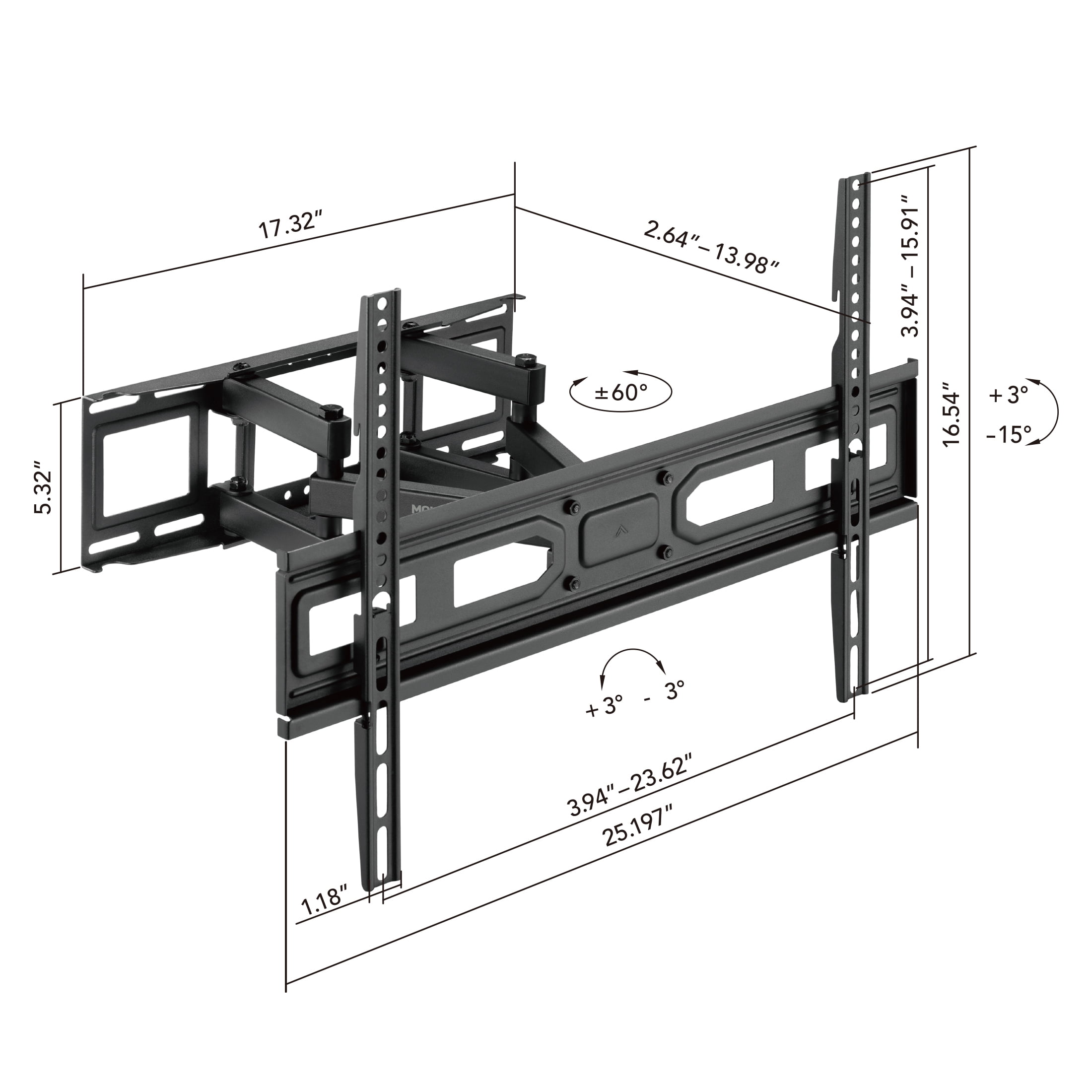 Mount-It! Full Motion TV Wall Mount, Fits 37" to 80" Tv's, Capacity 88 lbs., 14" Extension, Lifetime Warranty