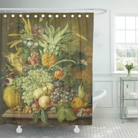 Dutch Still Life - PKNMT Still Life with Fruit by Jacobus Linthorst 1808 Dutch Painting Oil on Panel Rich Shower Curtain Bath Curtain 66x72 inch