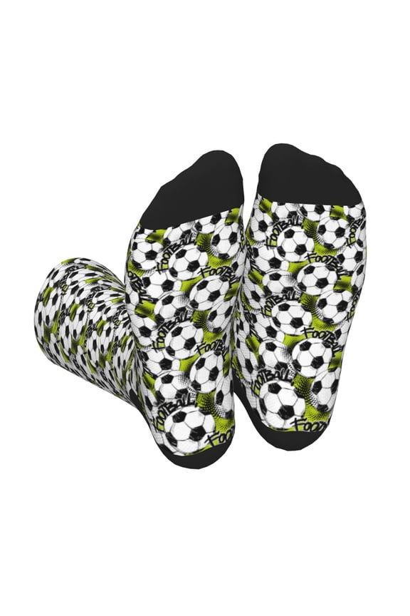 Xecao Soccer and Football Print Crew Socks for Men and Women, Men's Soft Moisture-wicking Sock