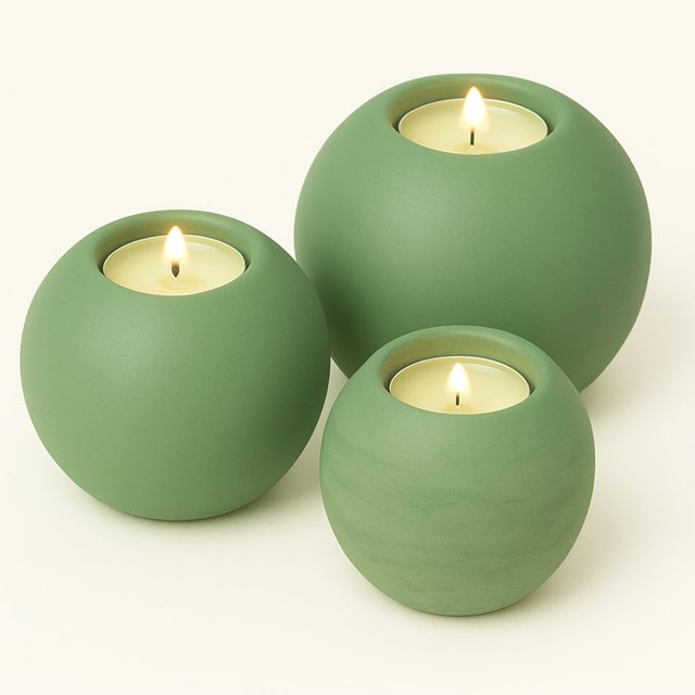 Concrete Sphere Tea Light Holder - Minimalist Centerpiece - Candle Holder - Modern Interior Design (Teal, Large Sphere)