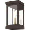 thumbnail image 5 of 5 inch 1 Light Bronze Outdoor Wall Lantern with Clear Glass Shade backed with Solid Brass material for patio, front porch, entryway and more, 5 of 5