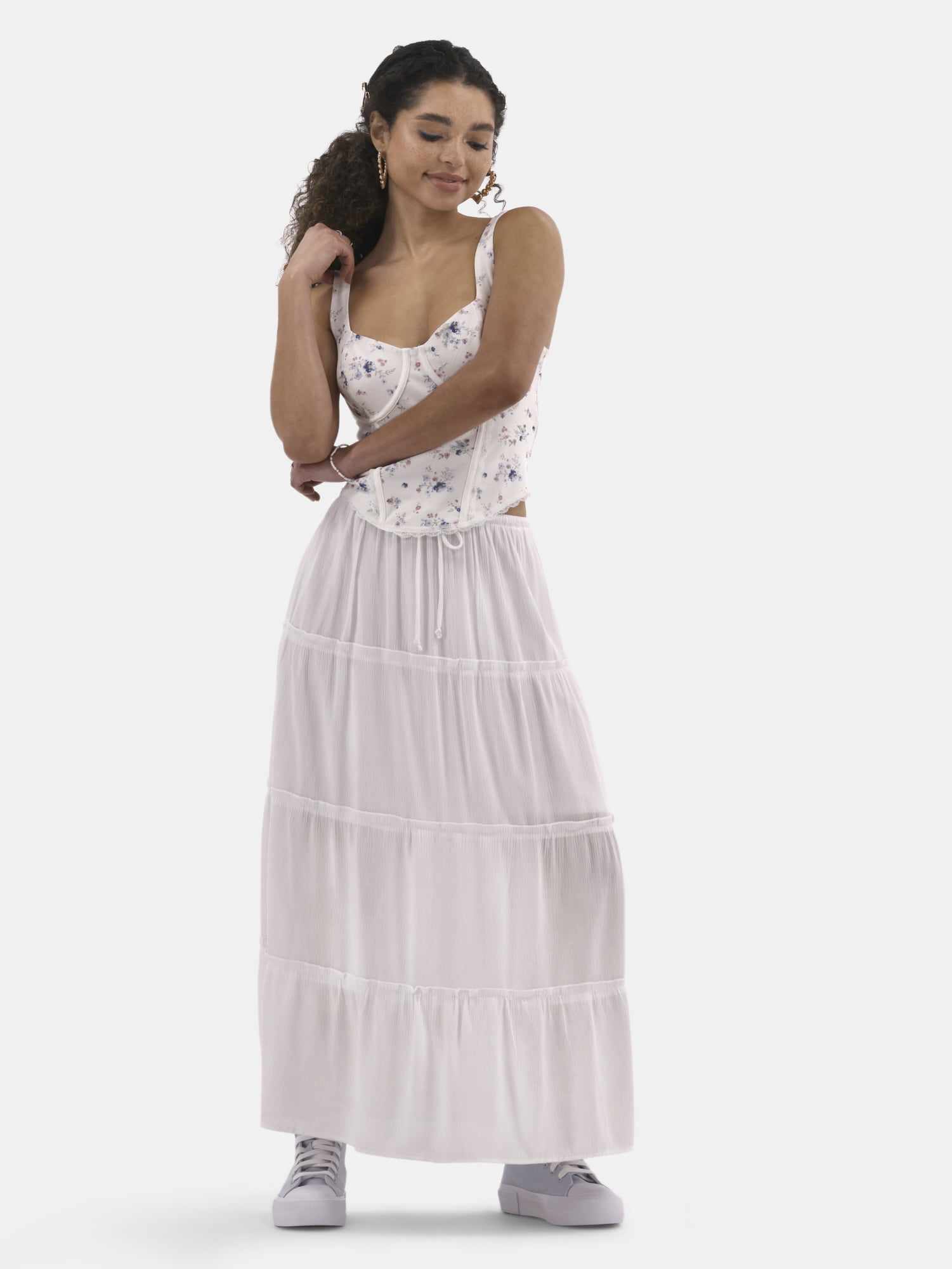 No Boundaries Tiered Maxi Skirt, Women's and Women's Plus