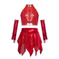thumbnail image 3 of Sholeno Kids Girls Sparkly Jazz Modern Dance Performance Outfit Set Sequins Crop Top with Skirt Tassels Gloves Red 14, 3 of 6