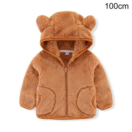 

Journey Kids Winter Fleece Jackets with Cute Ears Hooded Coats Autumn Winter Spring Clothes for Girls Boys(Light Brown 100cm)