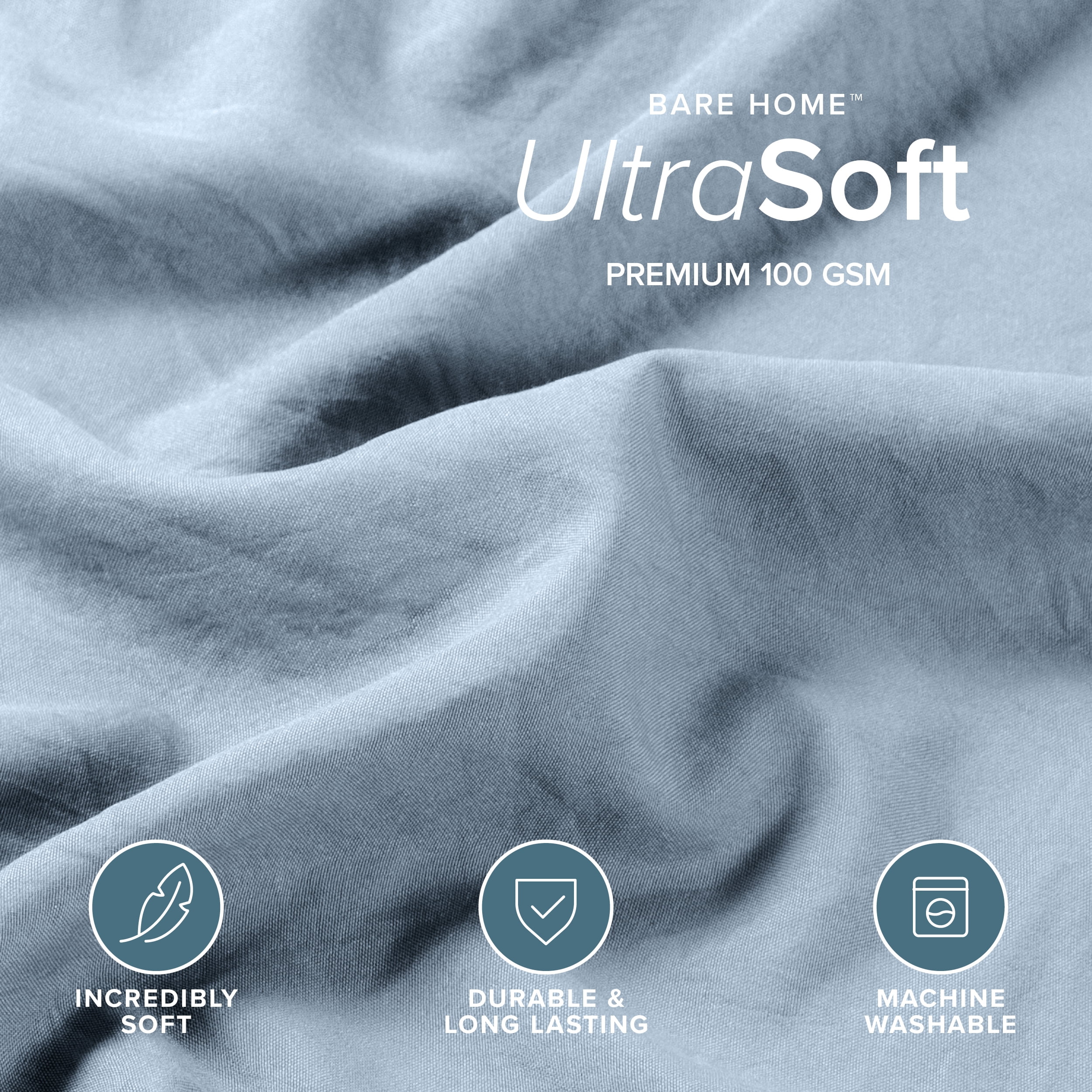 Bare Home Washed Duvet Cover Set - Ultra-Soft - Premium 1800 Collection - 3 Piece - Oversized King, Dusty Blue