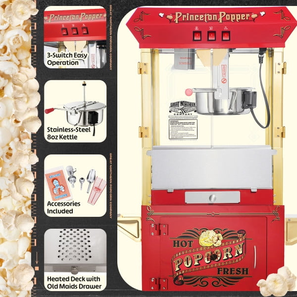 Great Northern Popcorn 8oz Princeton Popcorn Machine with Cart, Red