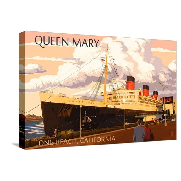 Art.com Long Beach, California - Queen Mary Stretched Canvas Print Wall Art by Lantern Press, 24" x 16"