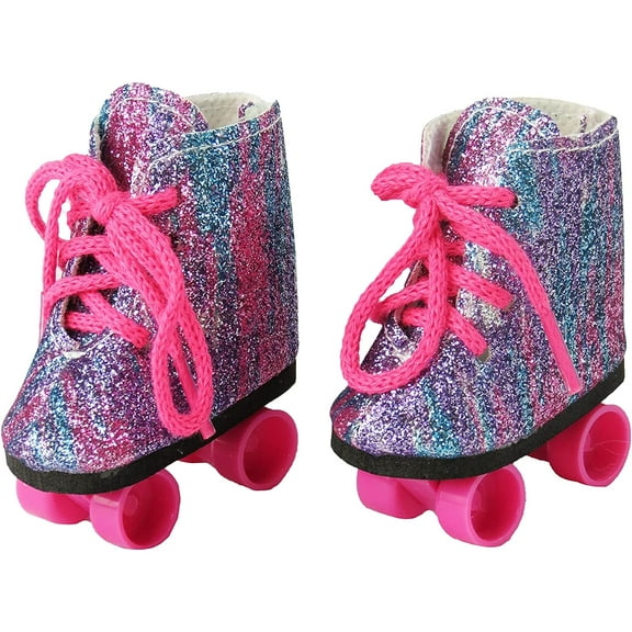 American Fashion World Rainbow Glitter Roller Skates for 14-Inch Dolls | Dolls Clothes
