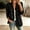 A100 Black, variant on Women's Denim Jacket Ruffle Trim Long Puff Sleeve Vintage Wash Jean Coat Open Front Lightweight Cardigan Shacket Casual Spring Fall Fashion Outerwear Everyday Wear