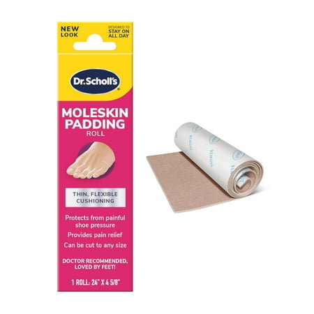 6 x - Dr. Scholl's Moleskin Padding ROLL, 1 roll // Thin, Flexible Cushioning & Pain Relief - Cut to Any Size - Doctor Recommended - 24 Inches X 4 5/8 Inches