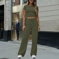 thumbnail image 4 of ClodeEU Women's Short Sleeve Crewneck Top and Pants Set ,Casual Two Piece Outfit with Pockets Army Green,Womens Plus XXL, 4 of 8