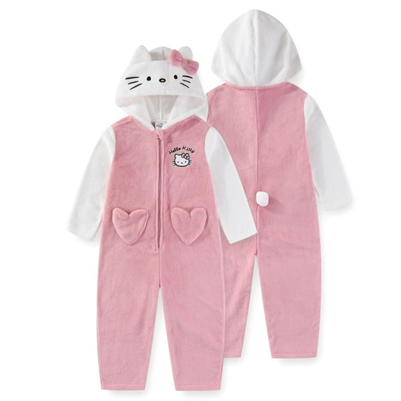Hello Kitty Sanrio Cosplay Hooded Coverall with Ears and Bow (Girls), Sizes 3T-12