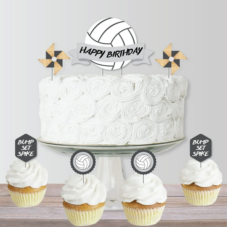 Volleyball Happy Birthday Cake Topper - Glitter Gold Volleyball Player Decoration For Sports Themed Parties