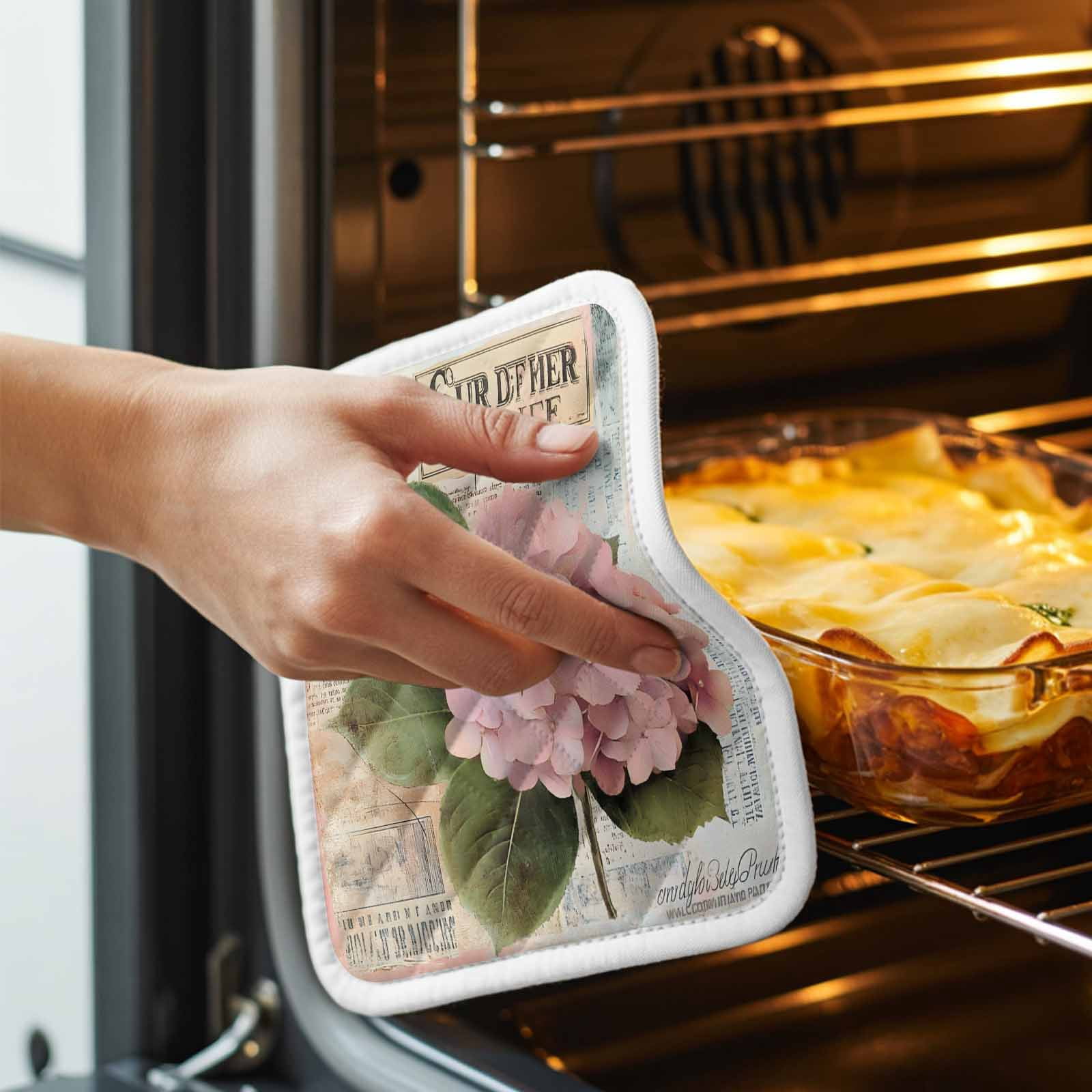 Pink Vintage Floral Pot Holders for Kitchen Heatproof Potholder, 3 Pack Summer Botanical Retro Hot Pads Multipurpose Oven Pads Cloth Potholders Trivet for Cooking Baking