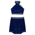 thumbnail image 4 of TSSOE Kids Girls Lyrical Jazz Contemporary Ballet Dance Outfits Sparkly Halter Neck Sleeveless Crop Top with Skirts Set Navy Blue 14, 4 of 5