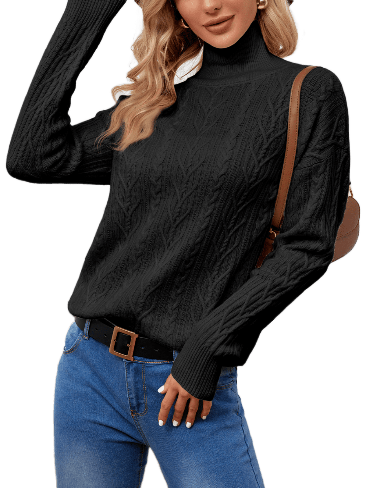 BERTHMEER Black Turtleneck Sweaters for Women Oversized Sweaters Cable ...