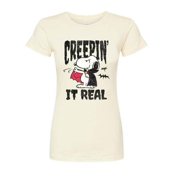 Peanuts - Creepin It Real - Juniors Fitted Graphic T-Shirt